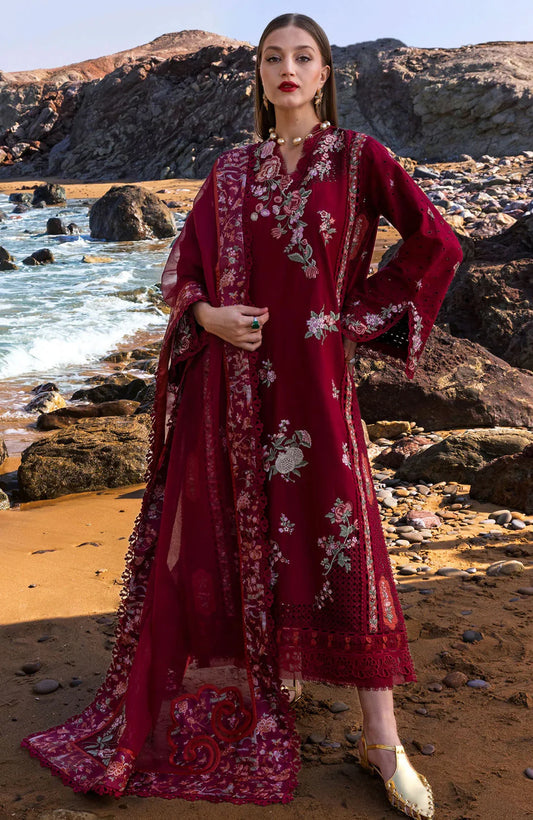 3 piece stiched luxury lawn crimson
